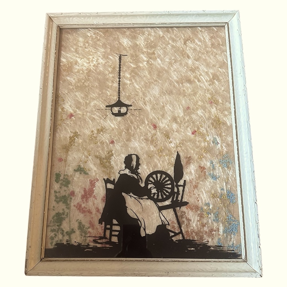 Vintage Wall Art Reverse Silhouette Pressed Dried Milkweed & Flowers